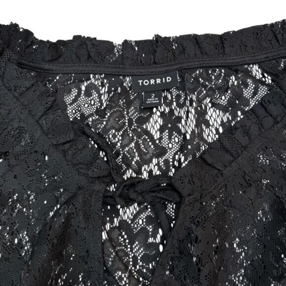 TORRID Lace Peplum Long-Sleeve Top Size 2X Deep Black - Picture 7 of 9